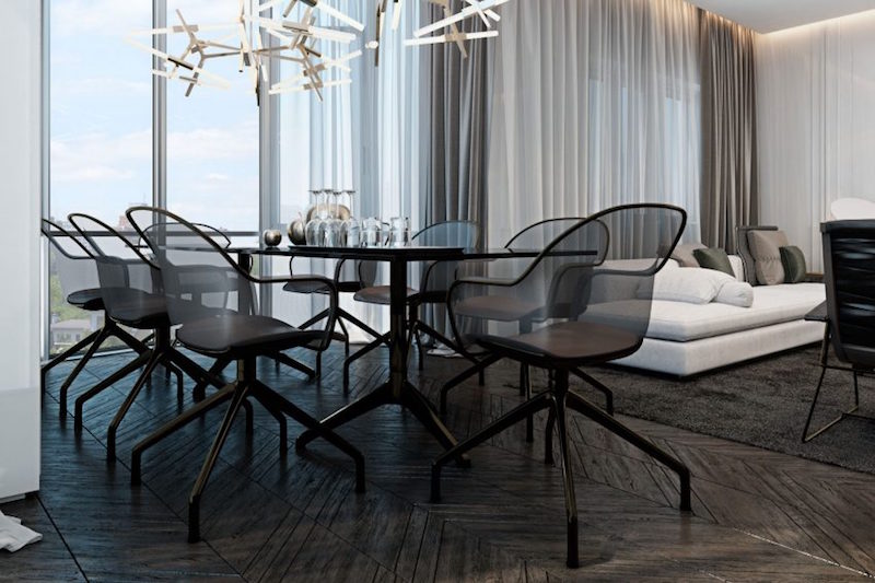 parquet-gris-fonce-meubles-luminaires-design-original-salle-manger