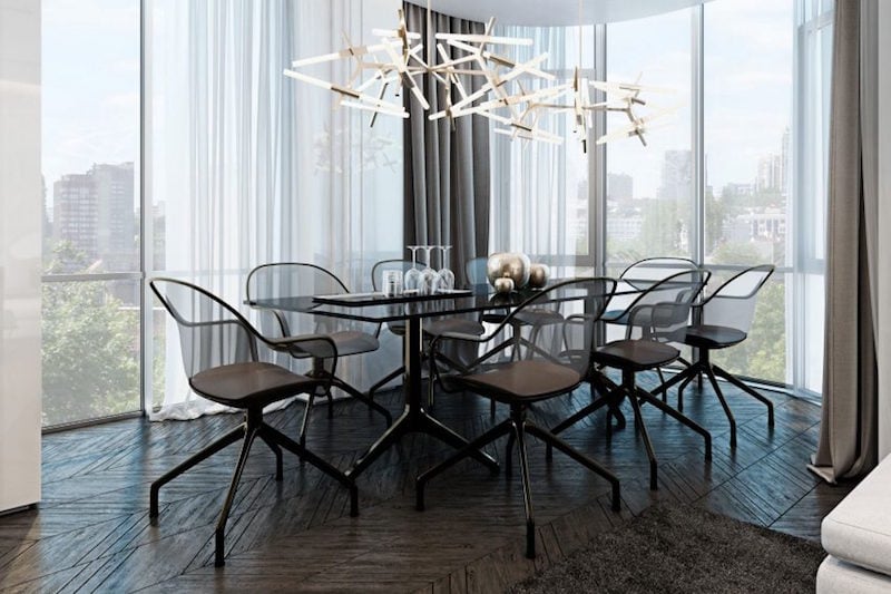 parquet-gris-fonce-table-chaises-luminaires-design-salle-manger