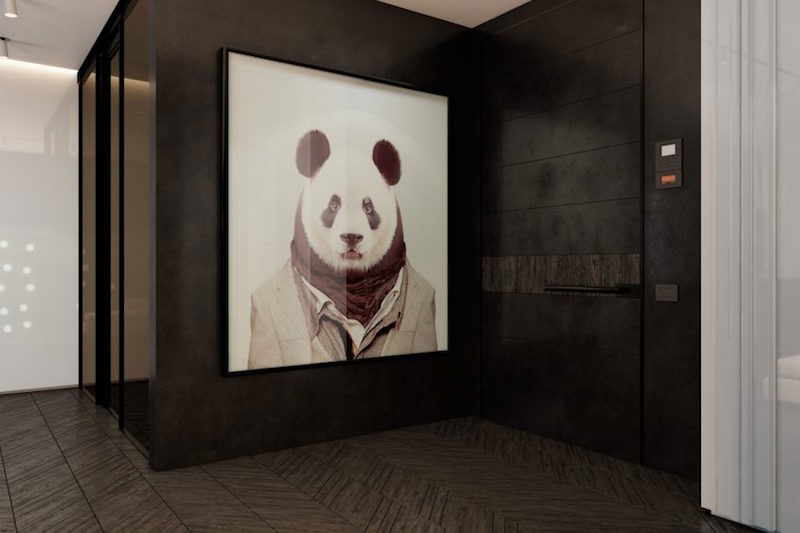 parquet gris foncé tableau-poster-panda-entree-appartement