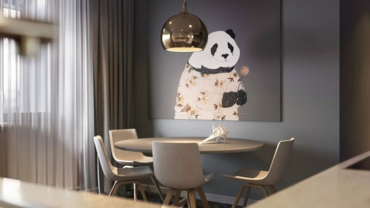 tableau-abstrait-moderne-motif-panda-salle-manger-suspension-metallique