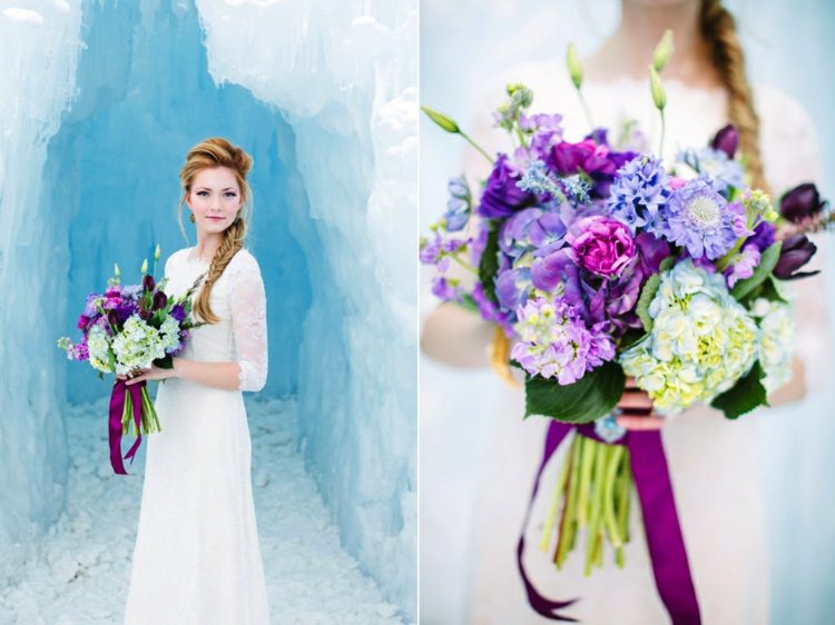 thème de mariage hibernale-reine-neiges-robe-deco-igloo-bouquet