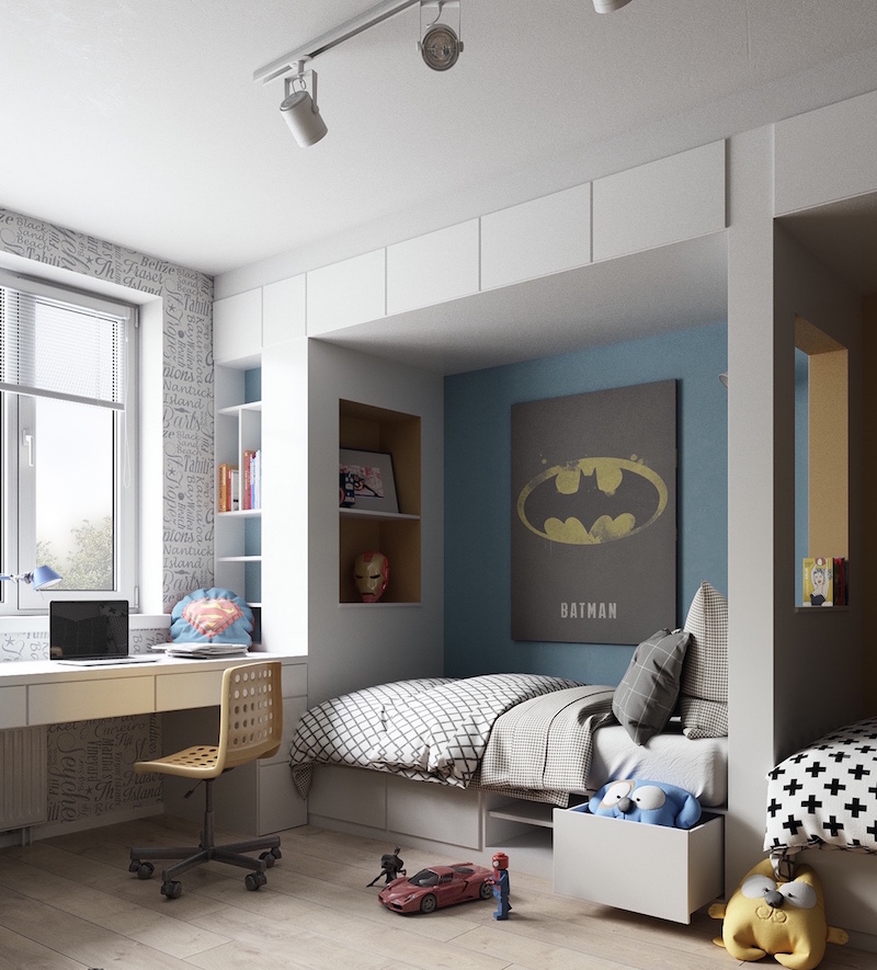 chambre-enfant-2-garcons-theme-batman-superman-superheros
