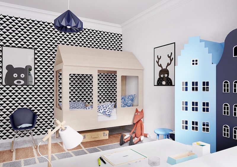 chambre-enfant-scandinave-gracon-lit-cabane-bois-deco-bleue