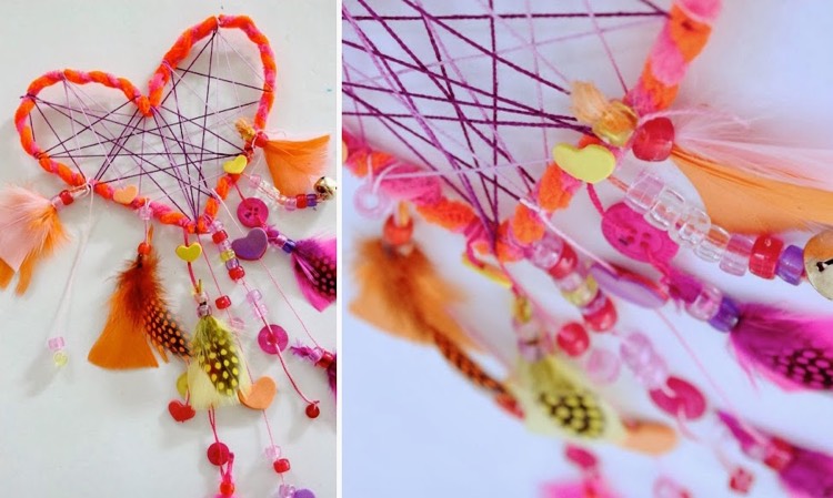 fabriquer-un-attrape-reve-forme-coeur-deco-plumes-perles-rose-orange