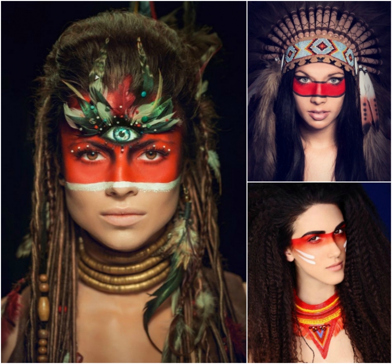maquillage indienne d'Amérique en peinture-visage-rouge-autour-yeux