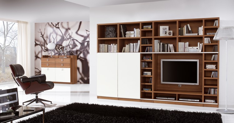 meuble tv bibliotheque blanc-neige-bois-massif-fauteuil-relax-cuir