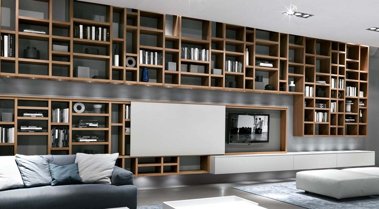 meuble-tv-bibliothèque-étagères-bois-massif-meuble-blanc-neige-canapé-gris