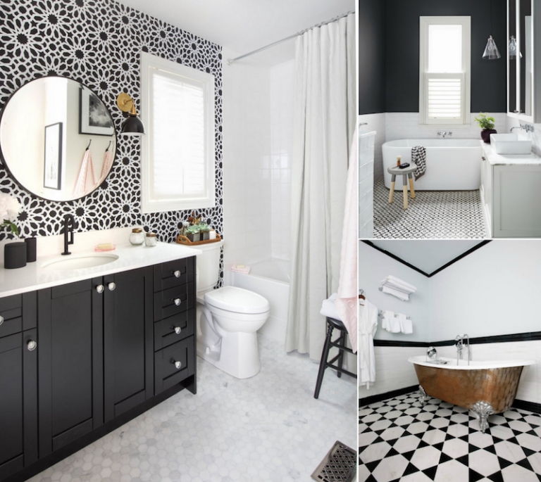 modele-carrelage-salle-bain-noir-blanc-murs-sol-motifs-exotiques