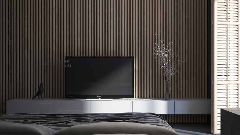 peinture-noir-mat-chambre-coucher-parement-bois-meuble-tele-blanc