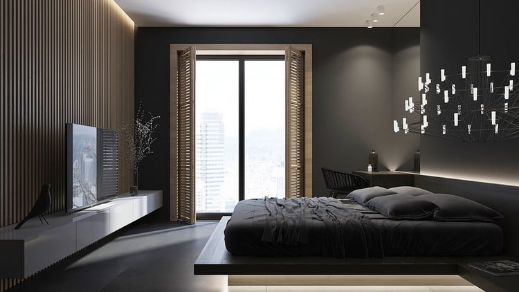peinture-noir-mat-chambre-design-lit-bas-literie-noire