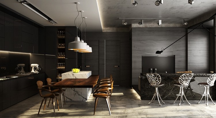 peinture-noir-mat-salle-manger-ambiance-cosy-meubles-bois