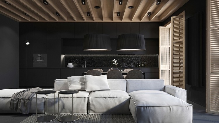 Peinture noir mat et parement en bois massif dans 4 intérieurs design