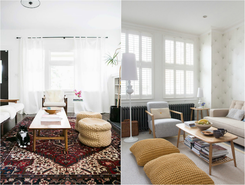 poufs et le coussins de sol tricotés mis en valeur par le fond des murs blancs pouf-geant-tricot-coussin-sol-crochet-salon-blanc-exotique-elegant