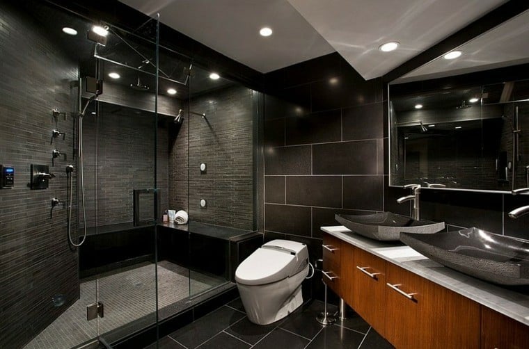 salle-bain-noir-bois-carrelage-noir-meuble-sous-vasques-bois