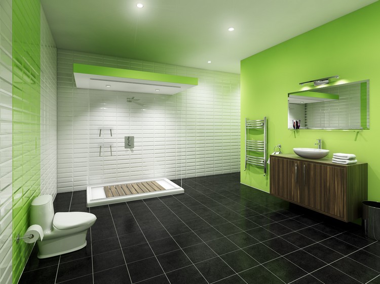 salle-bain-noir-bois-revetement-sol-noir-peinture-verte
