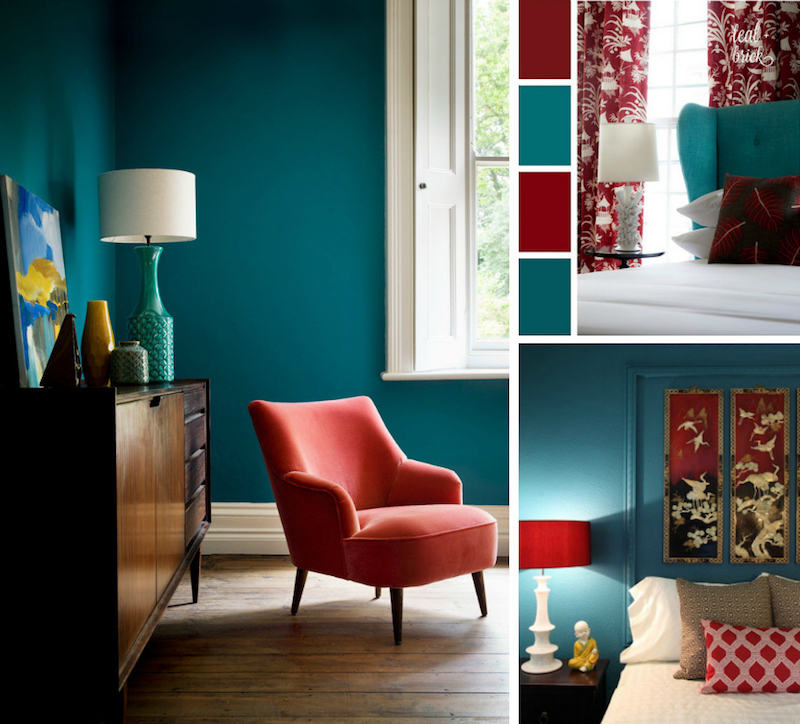 chambre-bleu-canard-rouge-cardinal-blanc-meubles-deco-styles-varies
