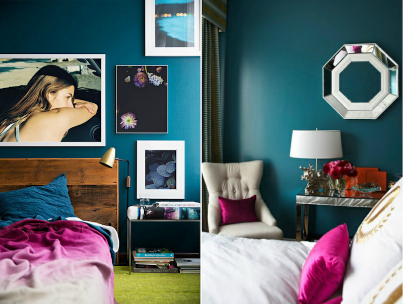 chambre-bleu-canard-touches-rose-vif-idees-decoration-murale