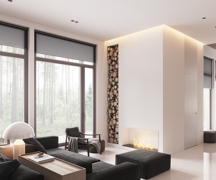 Déco blanc et bois clair d'un appartement design d'inspiration ... Salon Contemporain inspiration