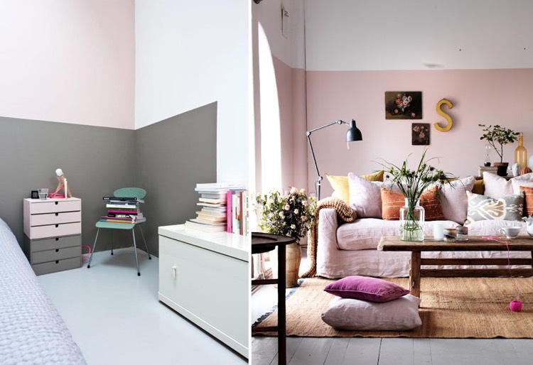 idee-deco-peinture-interieur-maison-mur-deux-couleurs-association-rose-gris