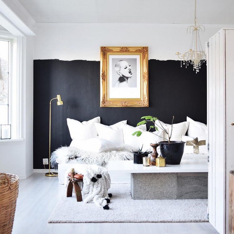 idee-deco-peinture-interieur-maison-peinture-mur-bicolore-blanc-noir-ligne-floue-cadre-photo