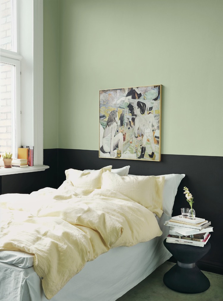 idee-deco-peinture-interieur-maison-peinture-mur-bicolore-vert-noir-chambre-coucher