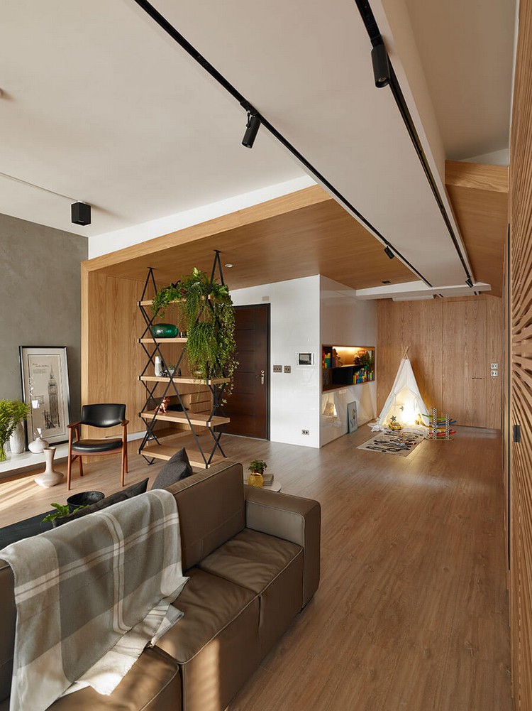 Parement intérieur en bois massif d'un appartement d'architecte en Chine