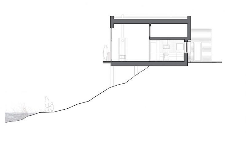 plan-architectural-maison-sur-pilotis-en-pente-coupe-laterale