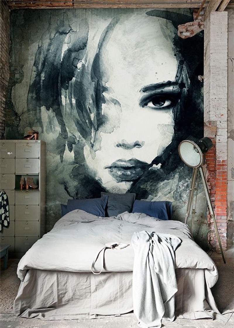 portrait-noir-blanc-effet-aquarelle-art-mural-loft-industriel