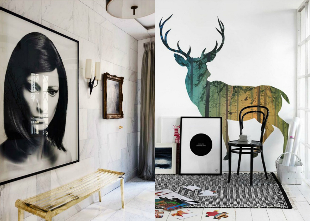 portrait noir et blanc et decoration-murale-double-exposition-idees-photos