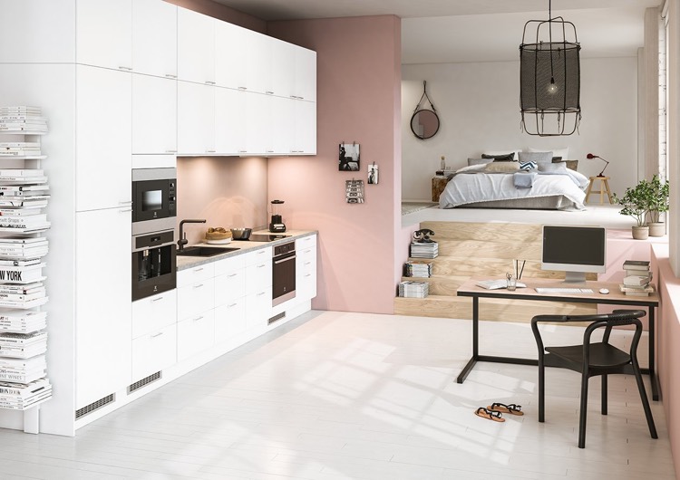 quelle-couleur-de-mur-pour-une-cuisine-rose-quartz-armoires-cuisine-blanches