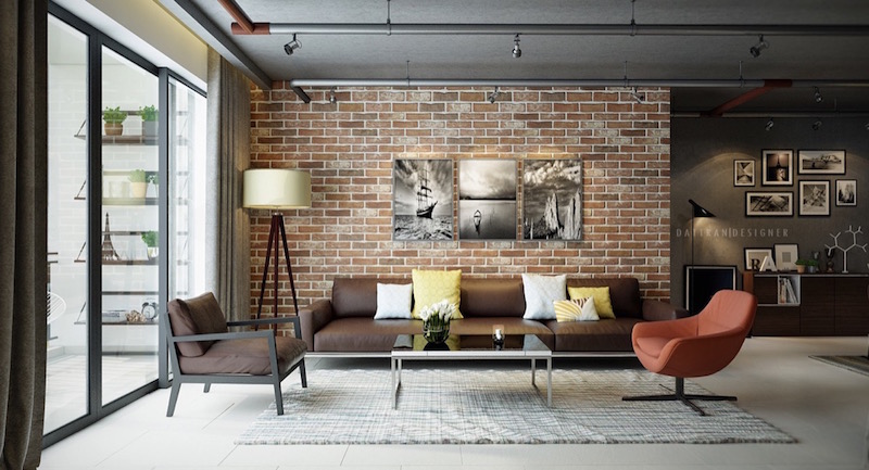 salon-contemporain-style-chic-industriel-mur-brique-apparente