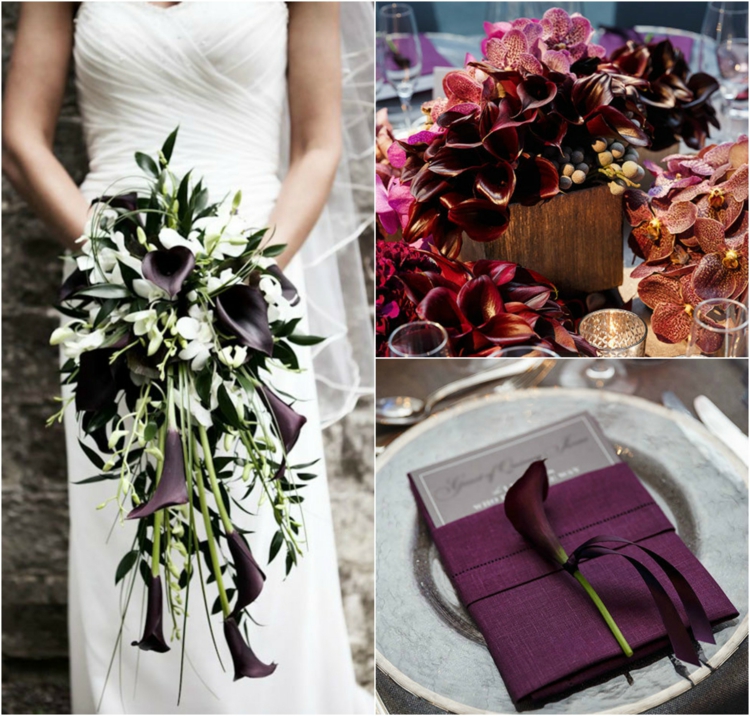 composition-florale-mariage-bouquet-mariée-callas-tons-violacés-serviettes