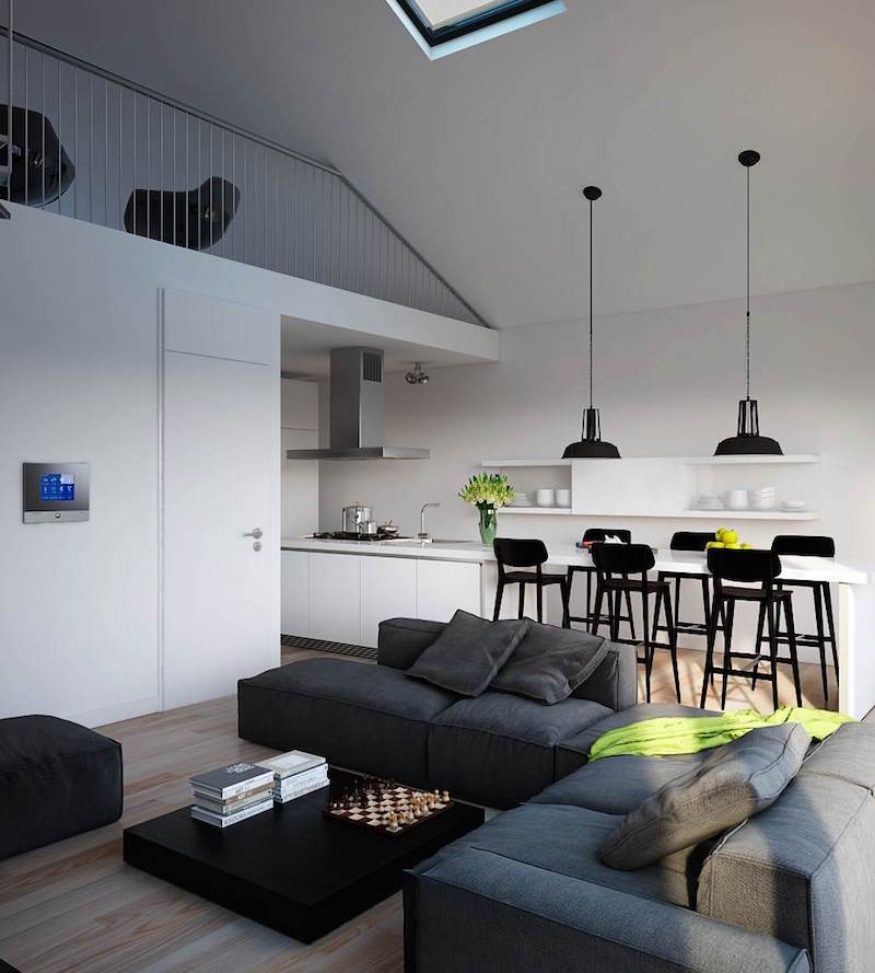 cuisine-ouverte-salon-design-moderne-appartement-studio-mezzanine