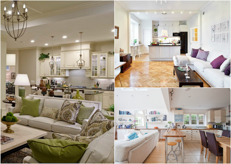 cuisine ouverte sur salon de style classique ou moderne décorée en couleurs claires cuisine-ouverte-salon-style-classique-moderne-décorée-couleurs-claires