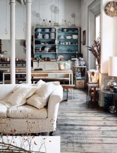 cuisine-ouverte-salon-style-rustique-chic-idées-décoration-originale