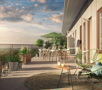 deco terrasse appartement-tapis-extérieur-rond-fauteuil-acapulco-jardinières-bois