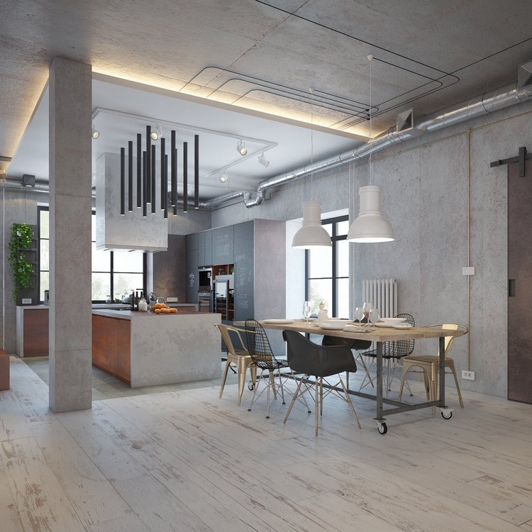 décoration-industrielle-parquet-massif-suspênsions-plafond-moderne