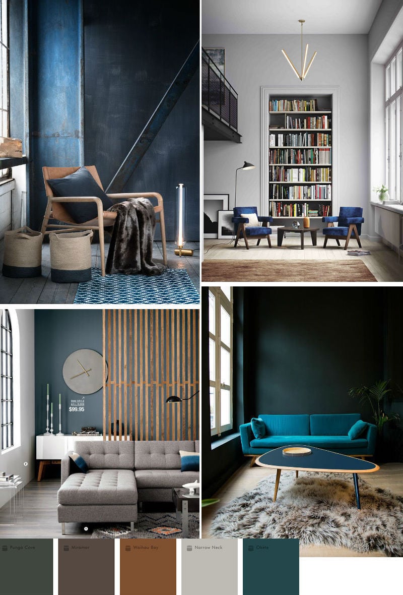 idee-decoration-peinture-salon-meubles-bleus-verts-fonces-bois-naturel