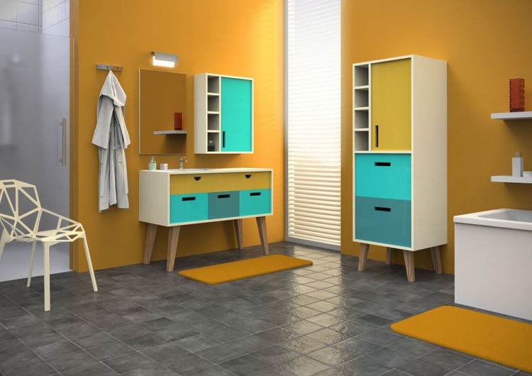 meuble-salle-bain-moderne-retro-vintage-carrelage-gris-peinture-jaune
