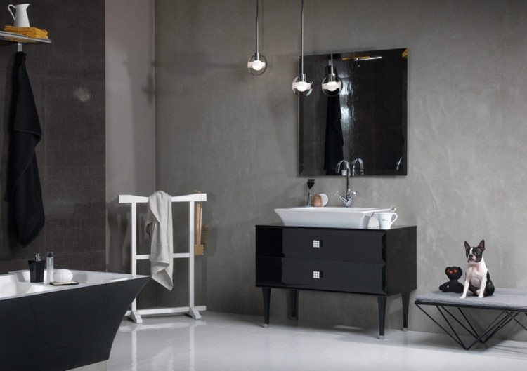 meuble-salle-bain-noir-miroir-design-murs-gris-sol-carrelage-gris