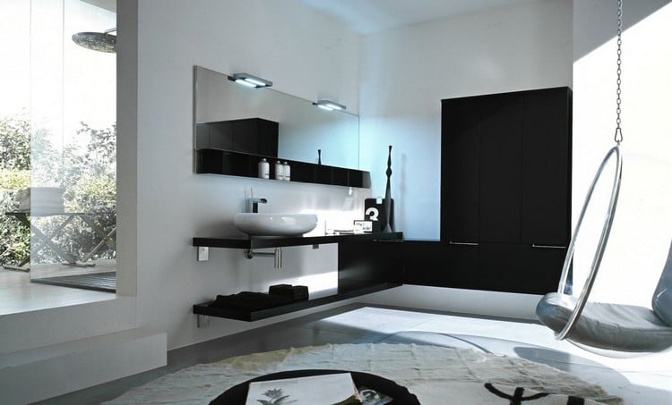 meuble-salle-bain-noir-tapis-rond-etageres-rangement-peinture-noire