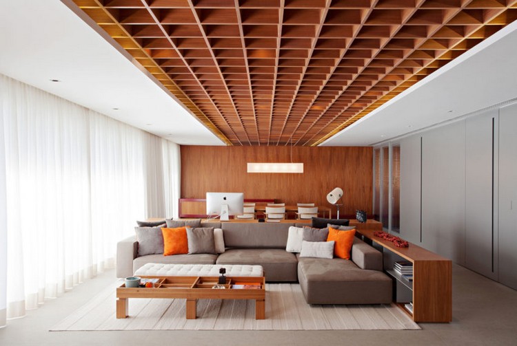 plafond à caisson bois-massif-appartement-design-brésil