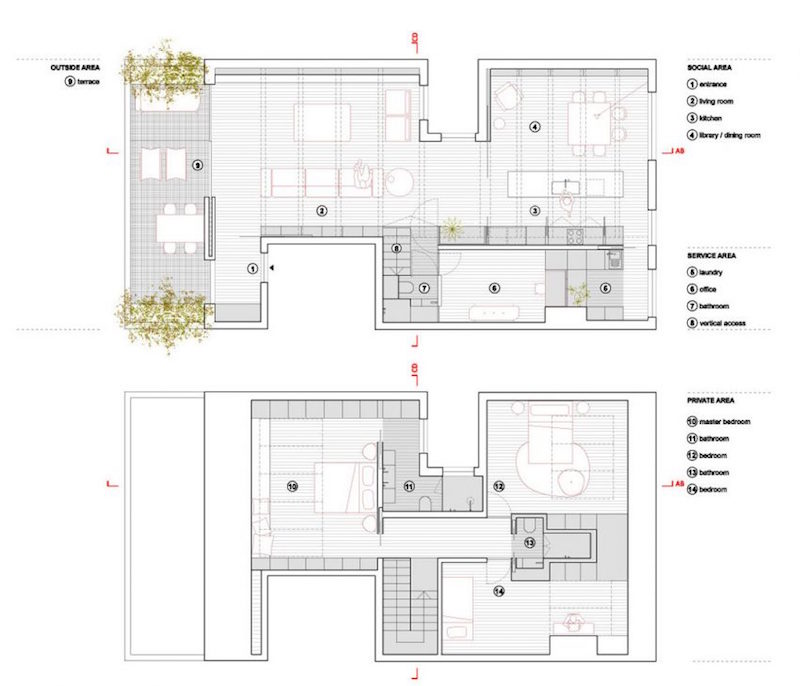 plan de sol des 2 étages de B A Apartment en Portugal via Atelier Data plan-sol-2-étages-B-A-Apartment-Portugal-Atelier-Data