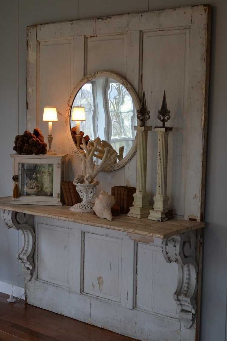 relooker armoire ancienne console-porte-bois-massif-miroir