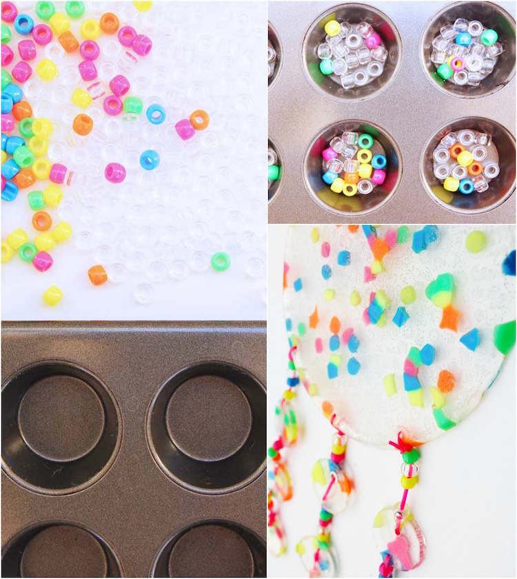 comment faire fondre des perles en plastique pour en fabriquer un attrape-soleil travaux manuels enfants-fabriquer-attrape-soleil-perles-fondues-idée-bricolage-enfants