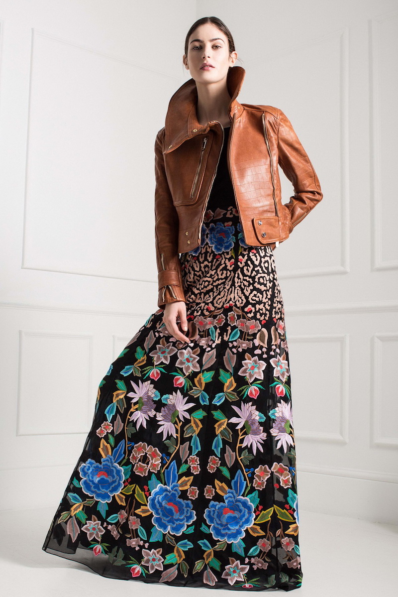 women's clothing-bohemian-style-long-flowery-skirt-leather-coat