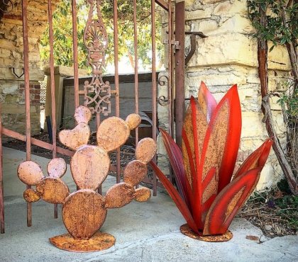 deco-metal-jardin-sculptures-modernes-agave-acier-corten-cactus-métal