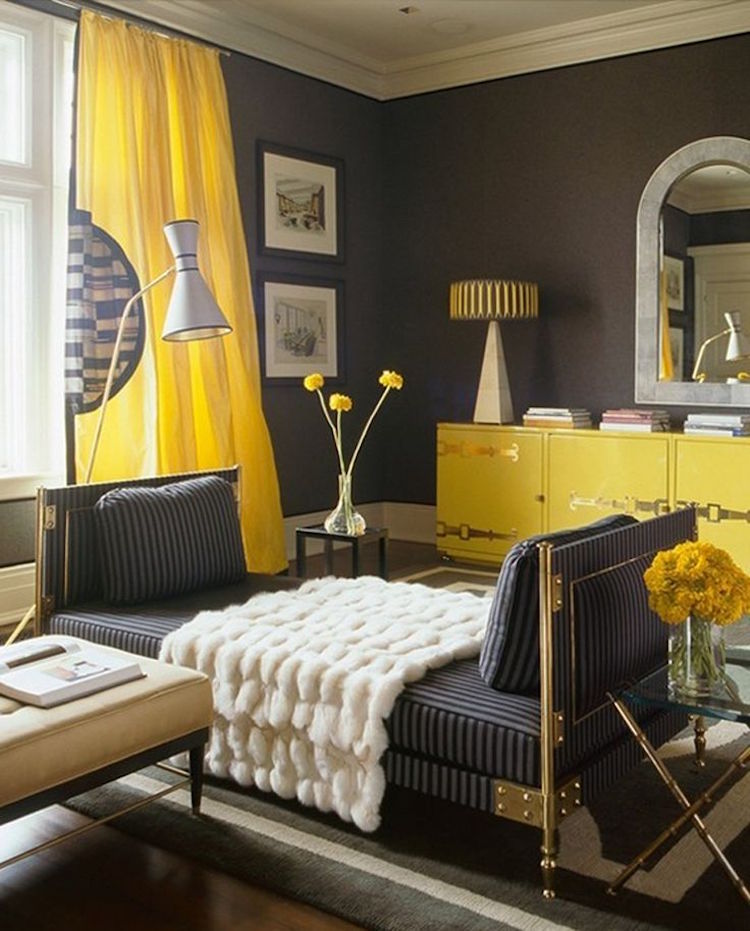 couleur moutarde et gris  couleurs pour mettre de lambiance dans votre salon salon gris et jaune