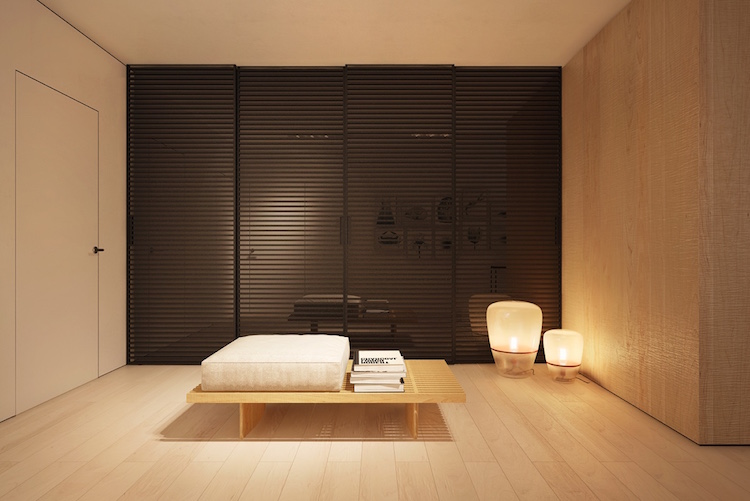 déco-bois-clair-coin-méditation-store-noir