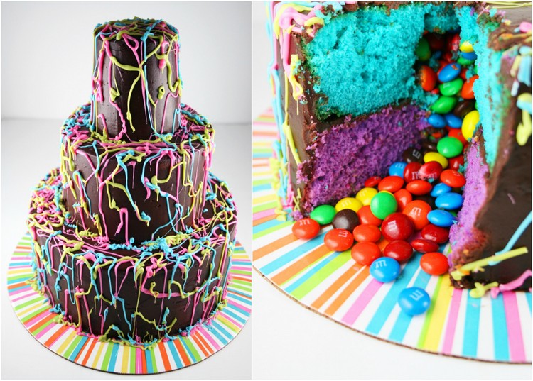 gâteau-surprise-pièce-montée-smarties-multicolores
